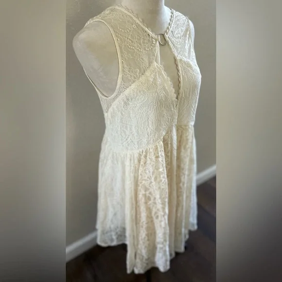 Free People Dint you Dare ivory Lace Sleeveless Dress size s/p - Picture 5 of 10